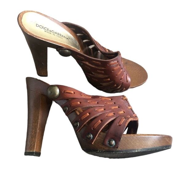 Dolce & Gabbana Vintage Wood Leather Platform sandal - Picture 3 of 14
